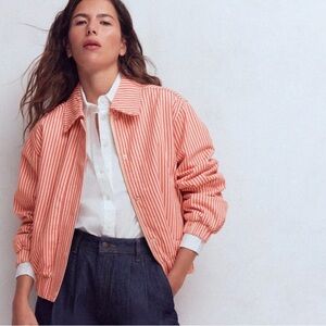 Boden Peach and White Striped Bomber Jacket